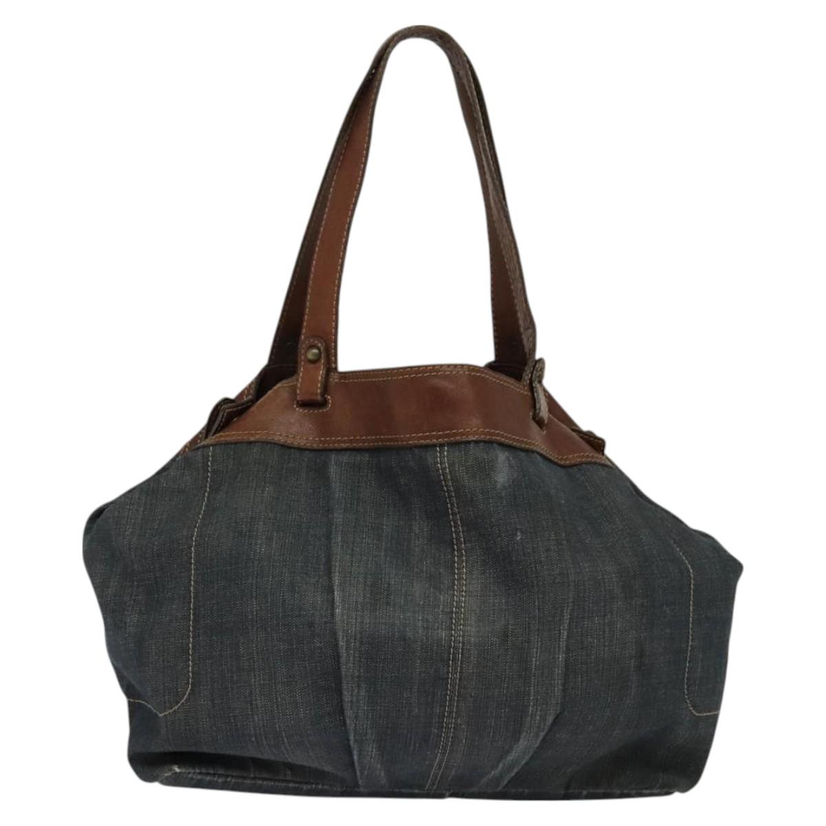 BURBERRY Blue Label Tote Bag Denim Blue Gold Auth bs27143