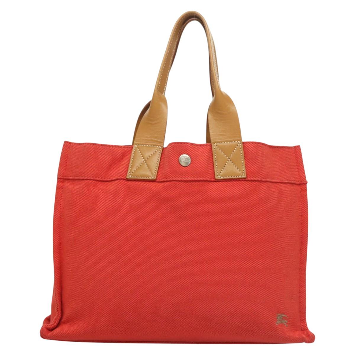 BURBERRY Blue Label Tote Bag Canvas Red Silver Auth bs27161