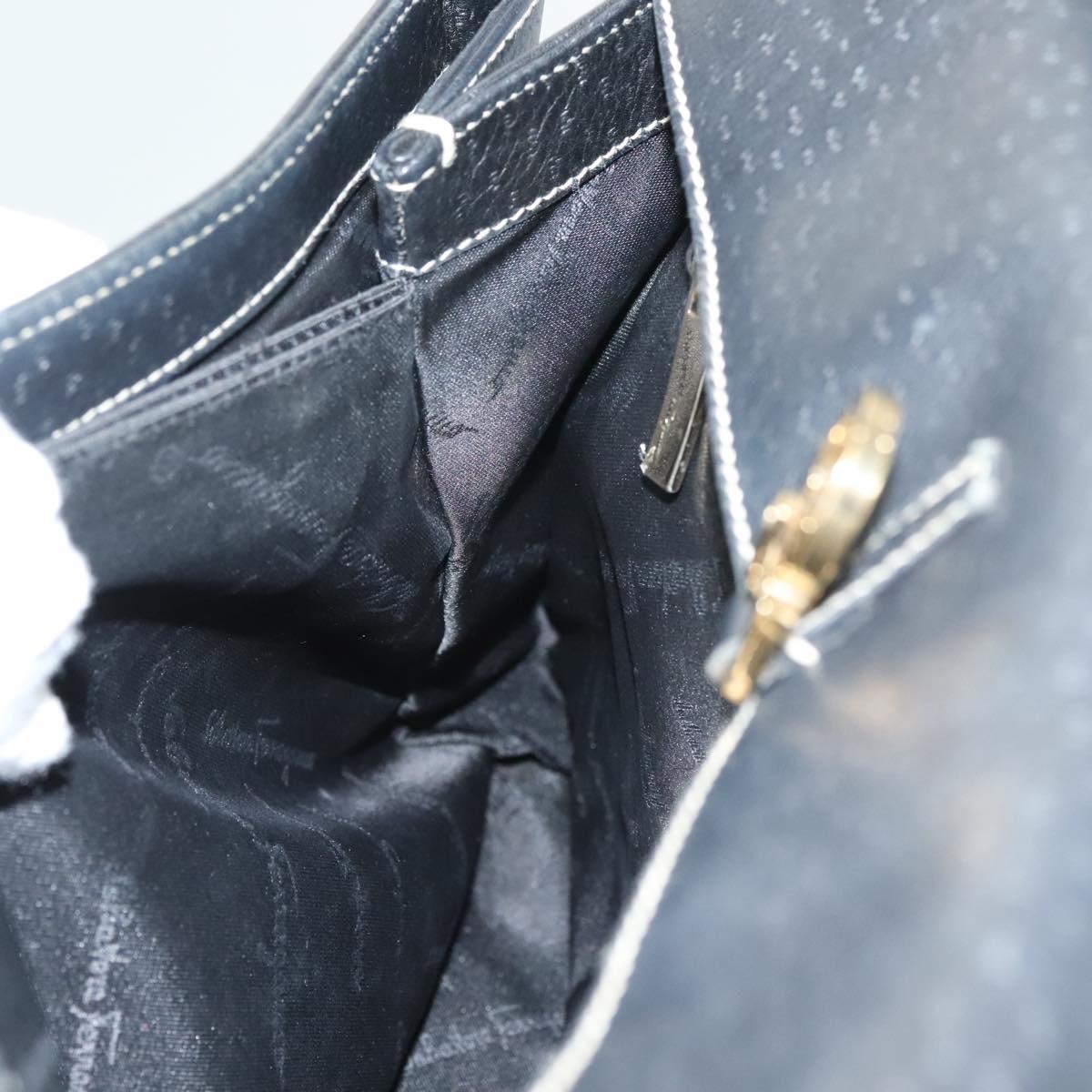 Salvatore Ferragamo Gancini Tote Bag Leather Black Gold Auth bs27164