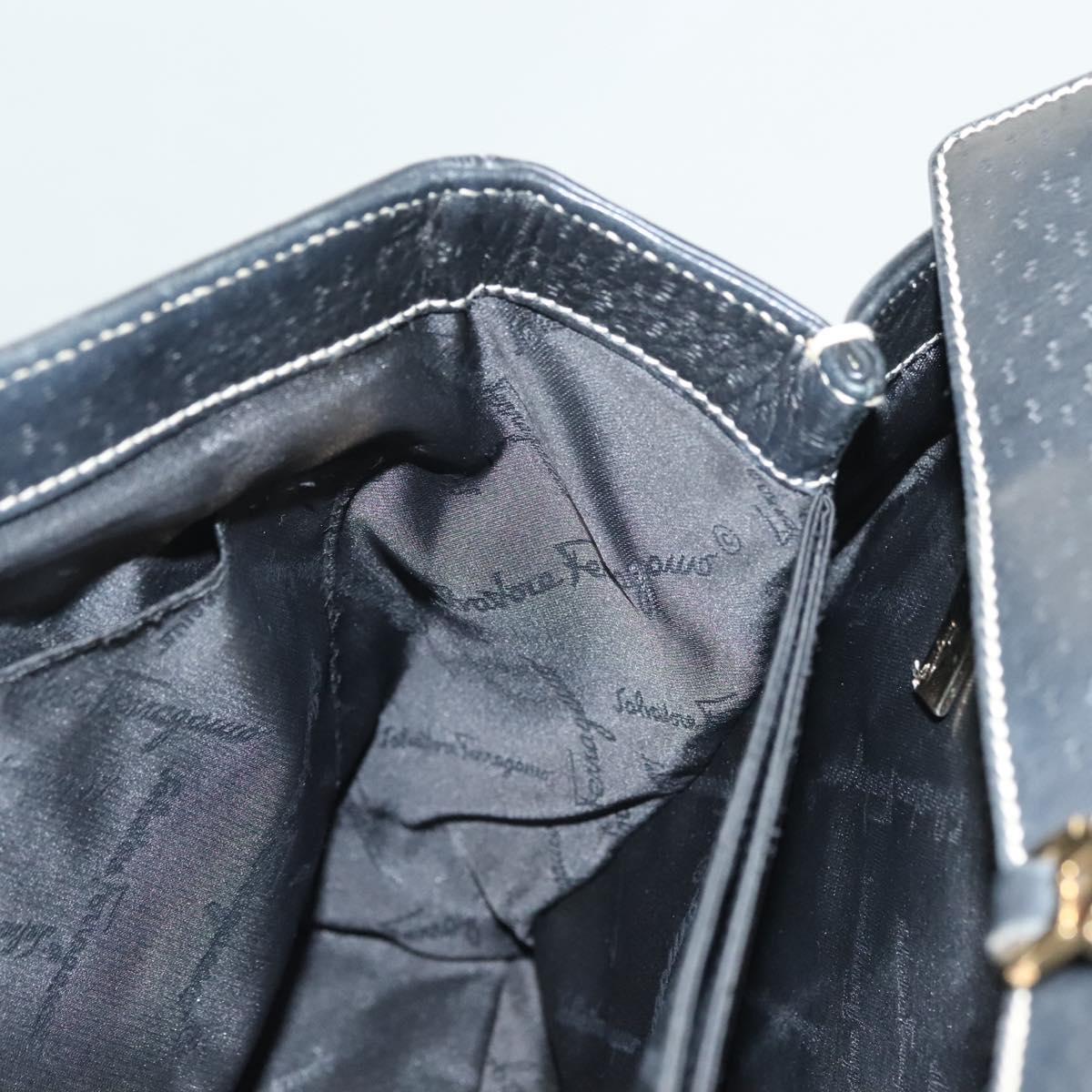 Salvatore Ferragamo Gancini Tote Bag Leather Black Gold Auth bs27164