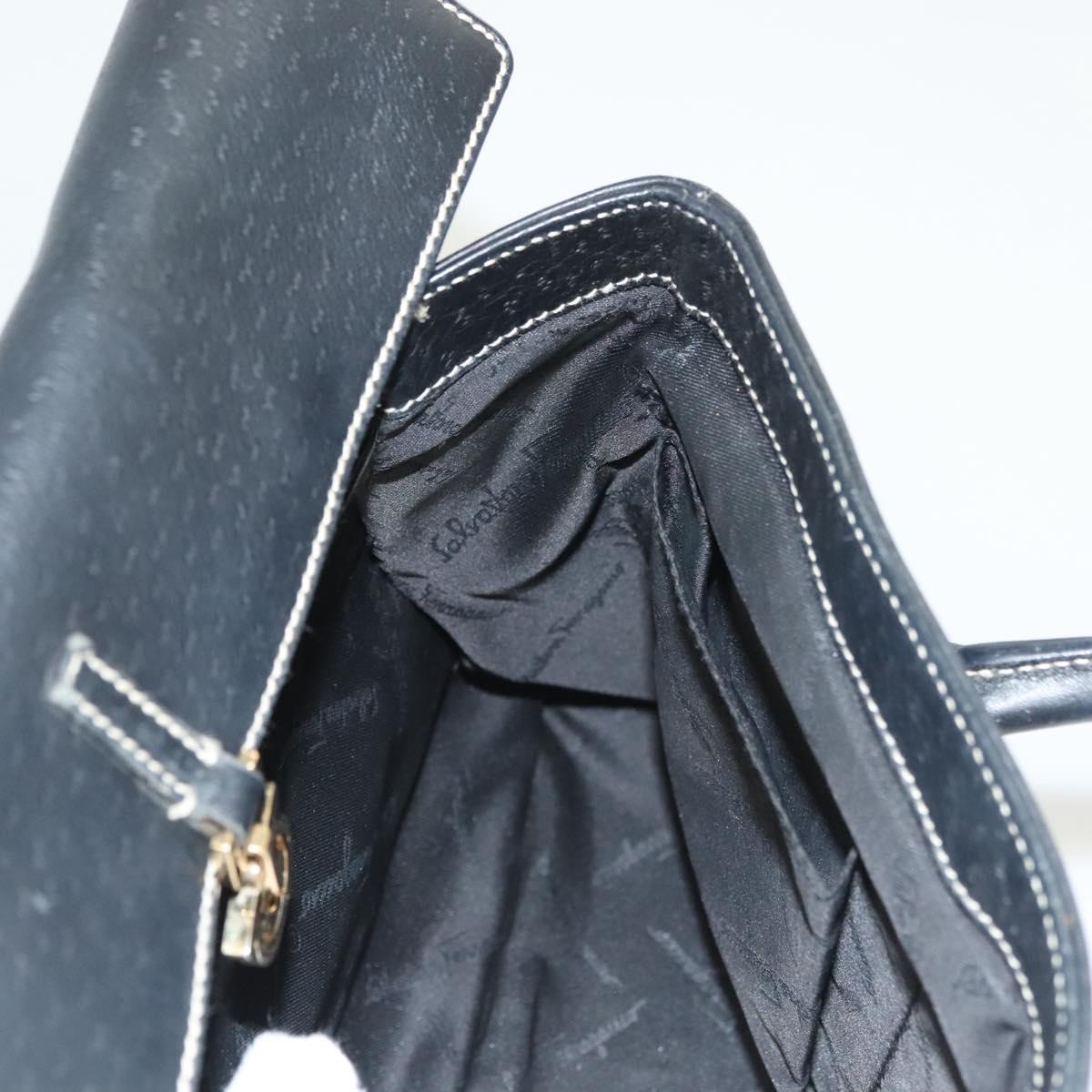 Salvatore Ferragamo Gancini Tote Bag Leather Black Gold Auth bs27164