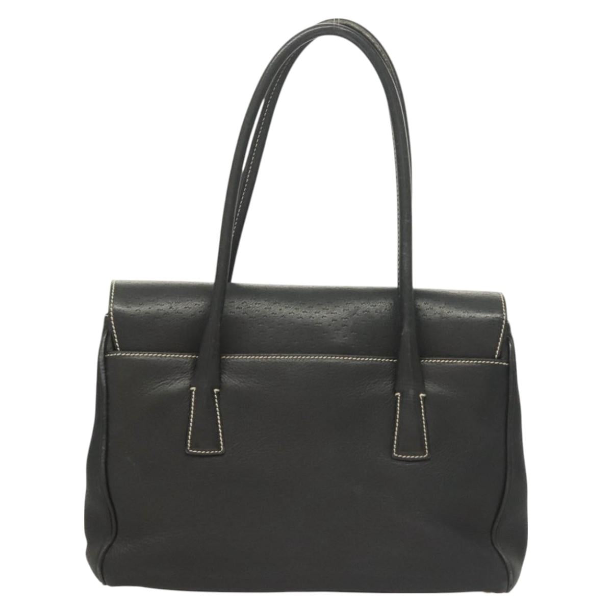 Salvatore Ferragamo Gancini Tote Bag Leather Black Gold Auth bs27164