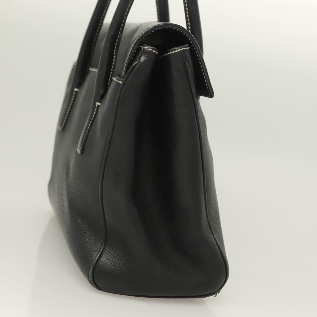 Salvatore Ferragamo Gancini Tote Bag Leather Black Gold Auth bs27164