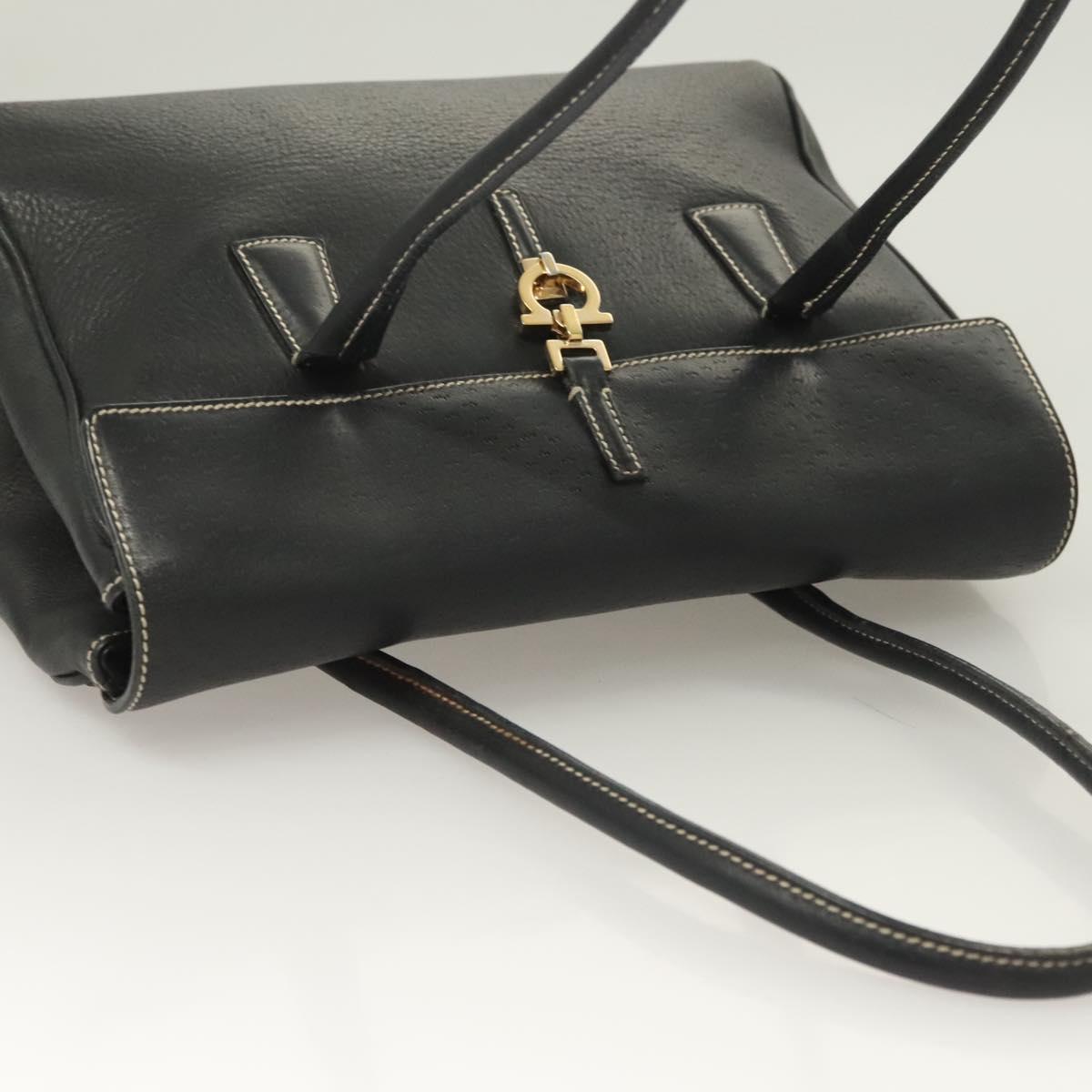 Salvatore Ferragamo Gancini Tote Bag Leather Black Gold Auth bs27164