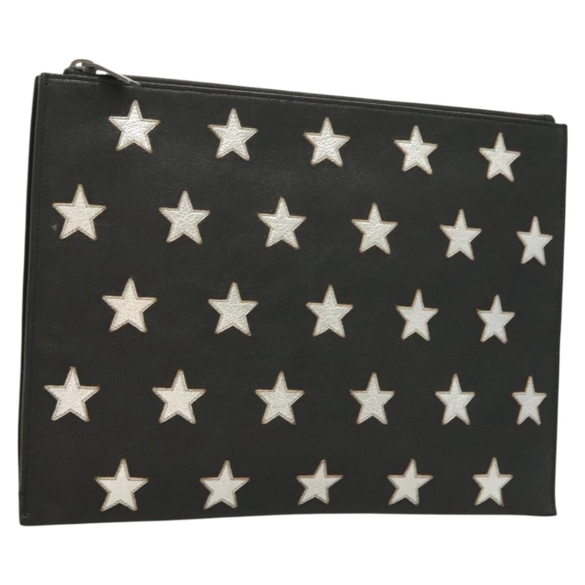 SAINT LAURENT Clutch Bag Leather Black Auth bs27165