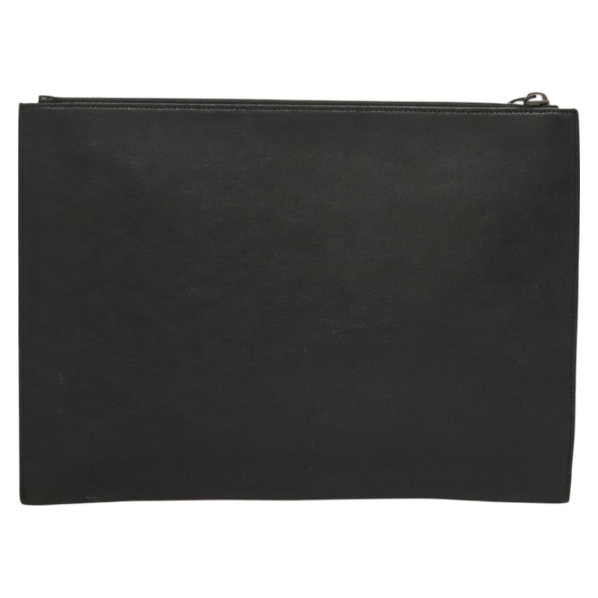 SAINT LAURENT Clutch Bag Leather Black Auth bs27165