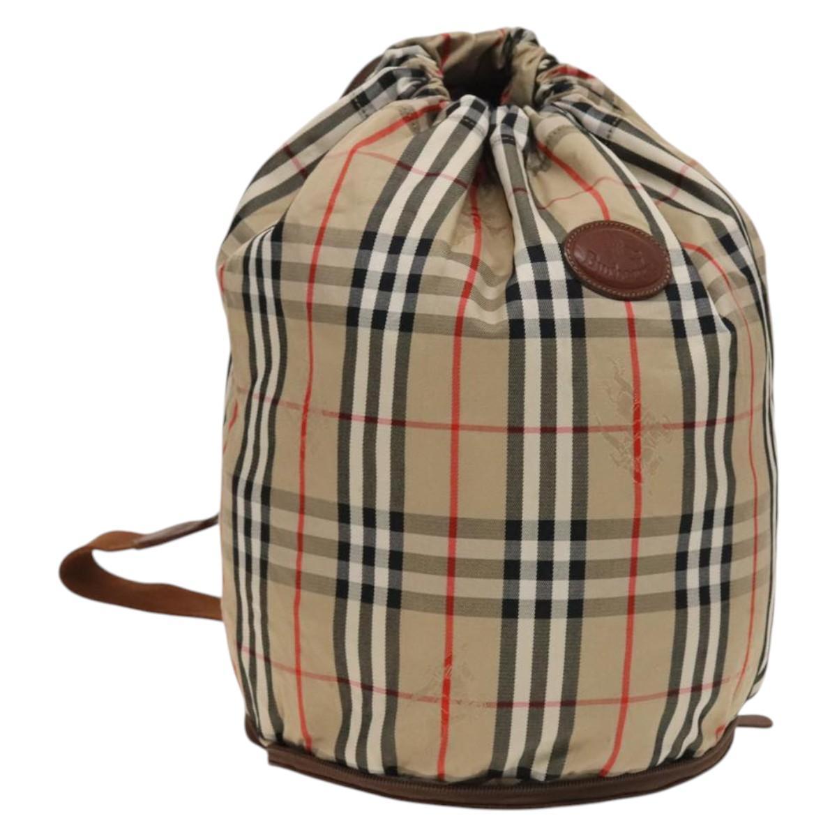 Burberrys Nova Check Shoulder Bag Nylon Beige Gold Auth bs27168