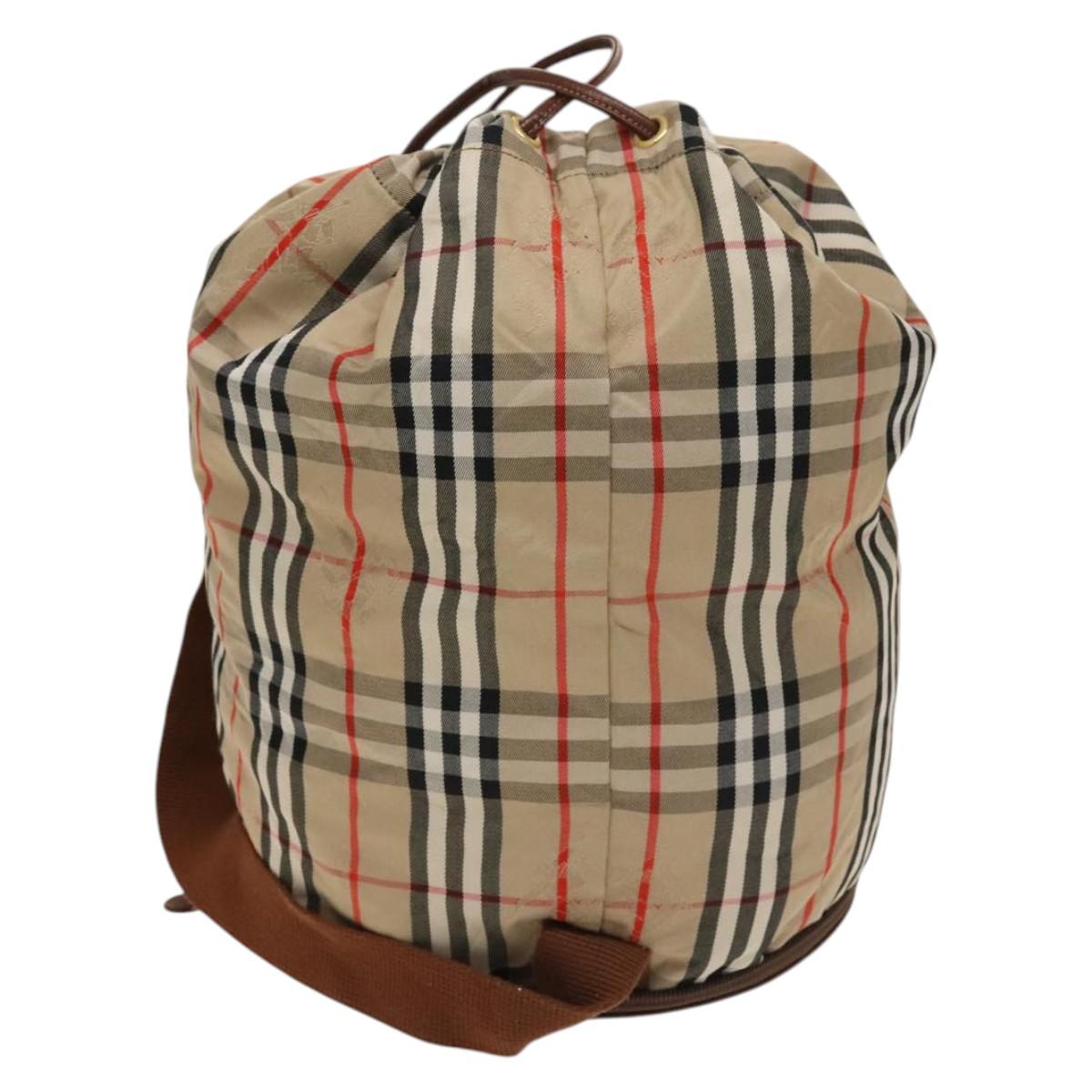 Burberrys Nova Check Shoulder Bag Nylon Beige Gold Auth bs27168