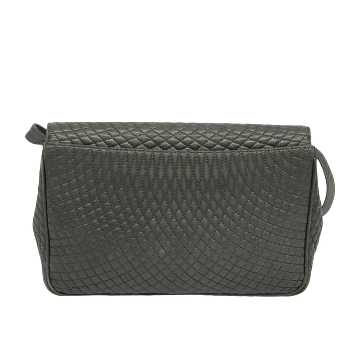 BALLY Shoulder Bag Leather Gray Gold Auth bs27172