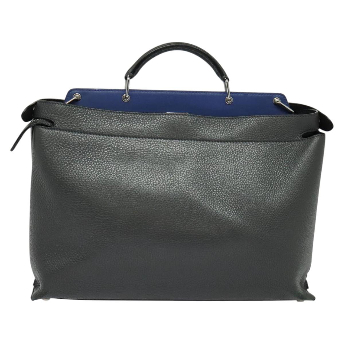 FENDI Peek A Boo Essentially Iconic Bag Leather 2way Gray Silver Auth bs27179