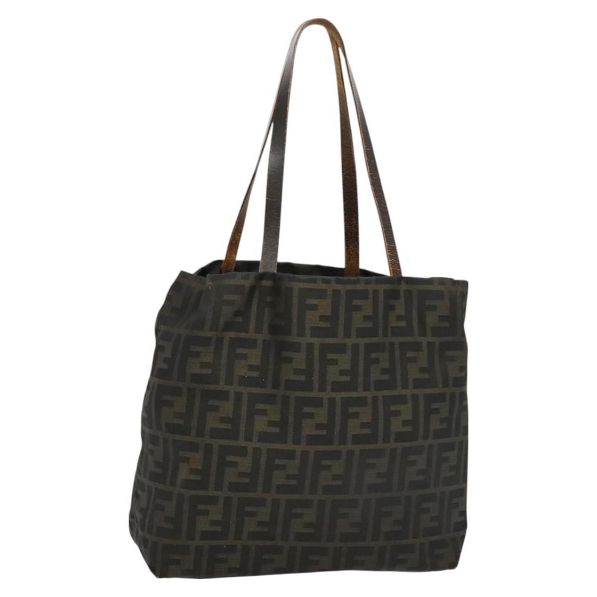 FENDI Zucca Canvas Tote Bag Nylon Brown Black Auth bs27180