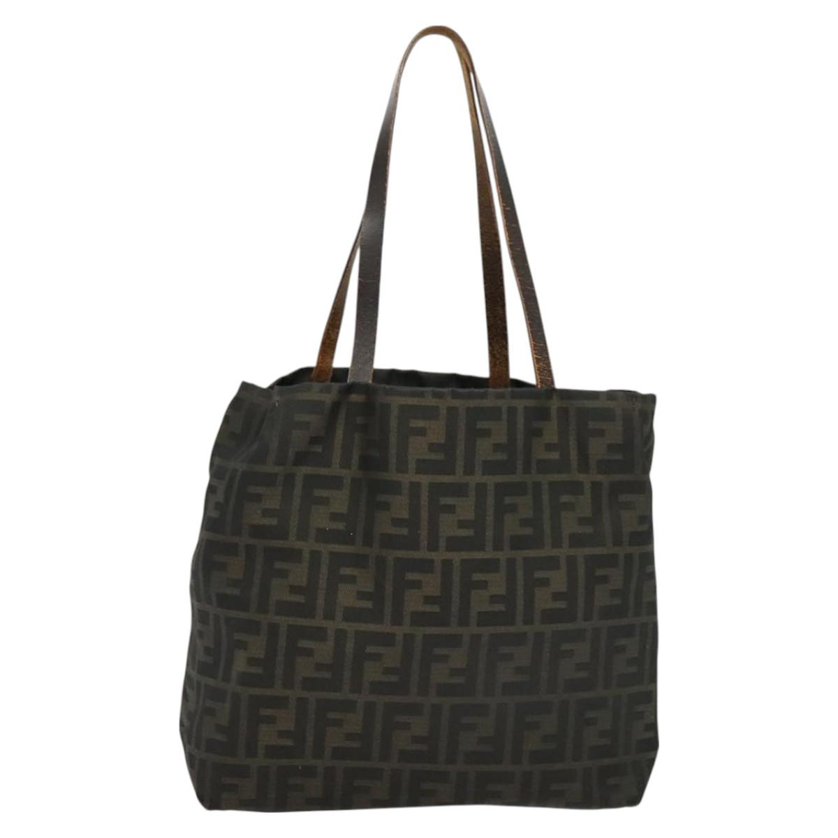 FENDI Zucca Canvas Tote Bag Nylon Brown Black Auth bs27180