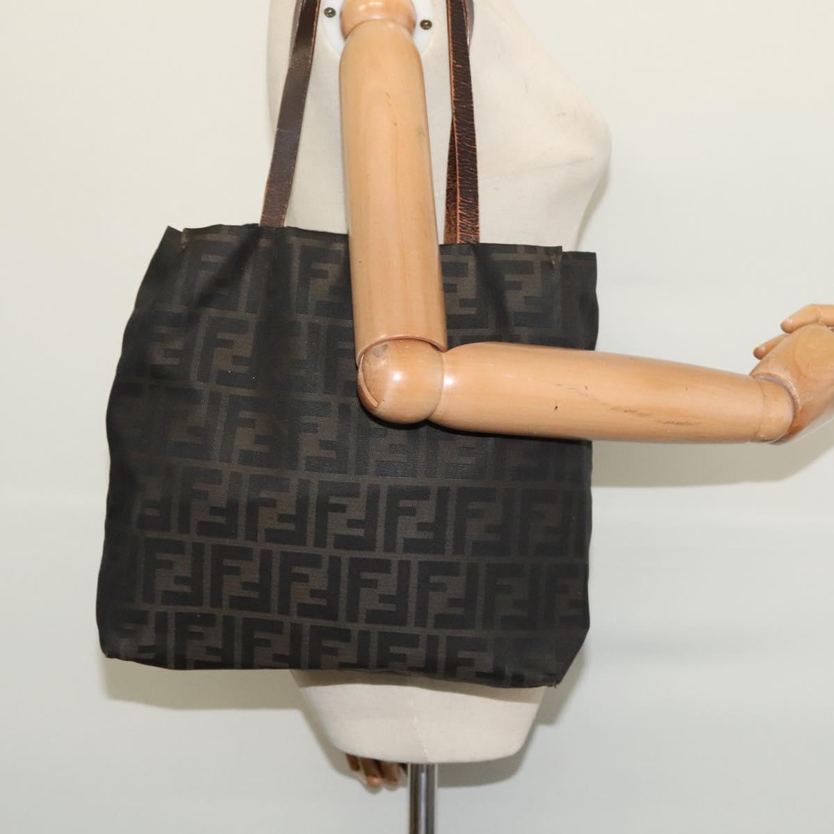 FENDI Zucca Canvas Tote Bag Nylon Brown Black Auth bs27180
