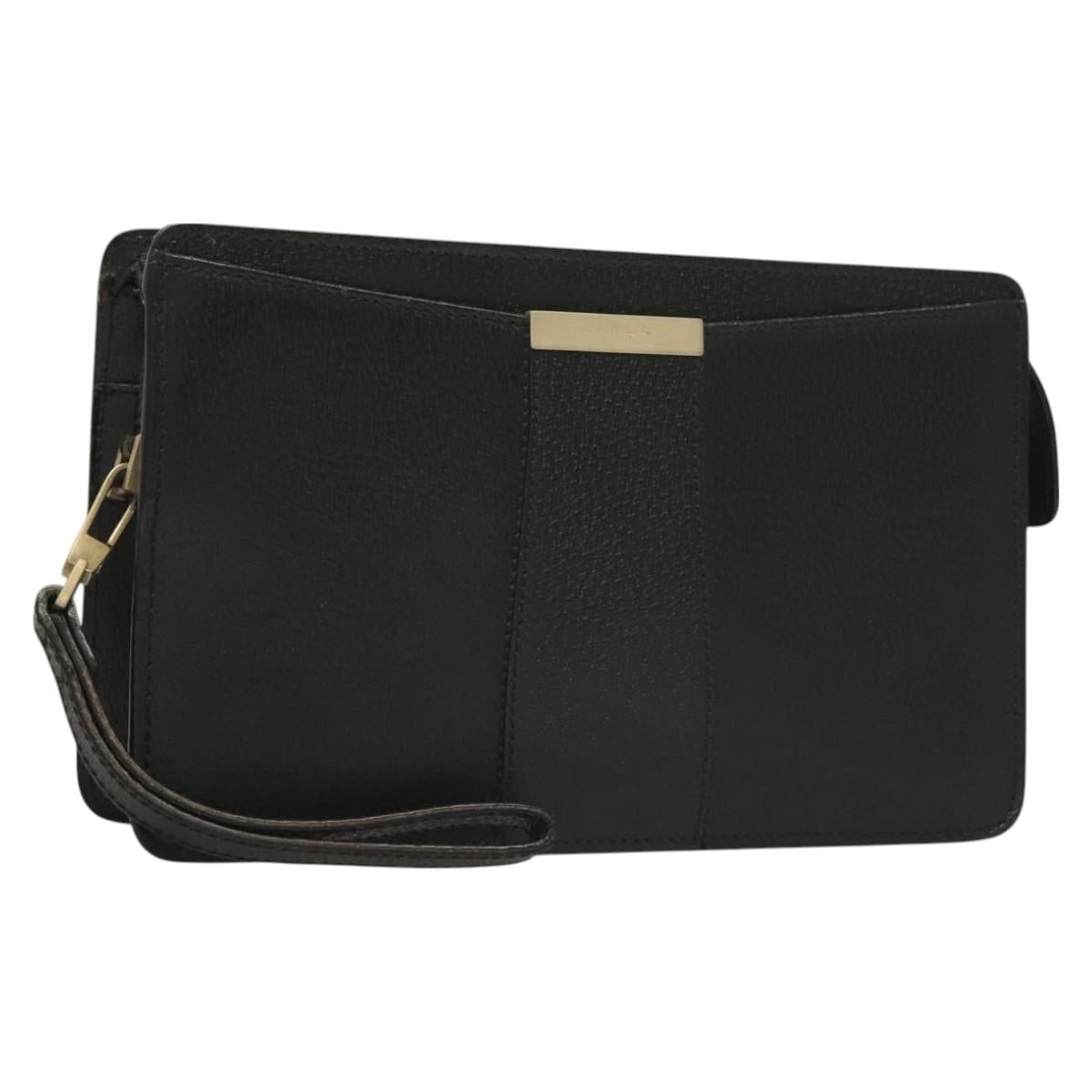 Salvatore Ferragamo Clutch Bag Leather Black Gold Auth bs27183