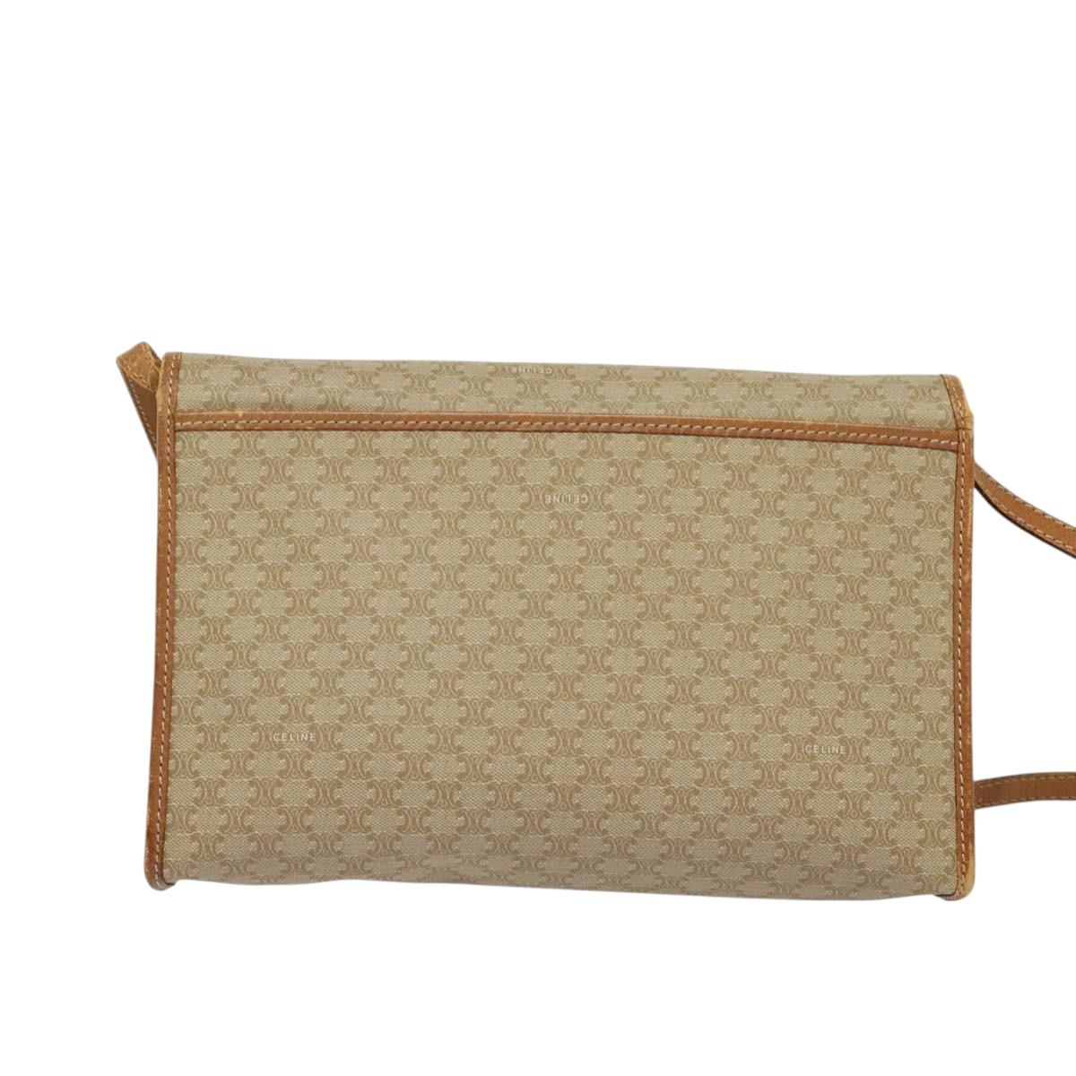 CELINE Macadam Canvas Shoulder Bag PVC Beige Gold Auth bs27192
