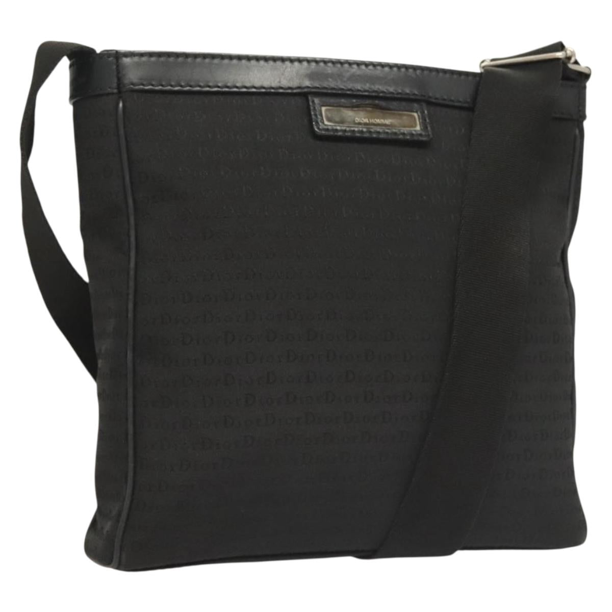 Christian Dior Shoulder Bag Canvas Black Silver Auth bs27194