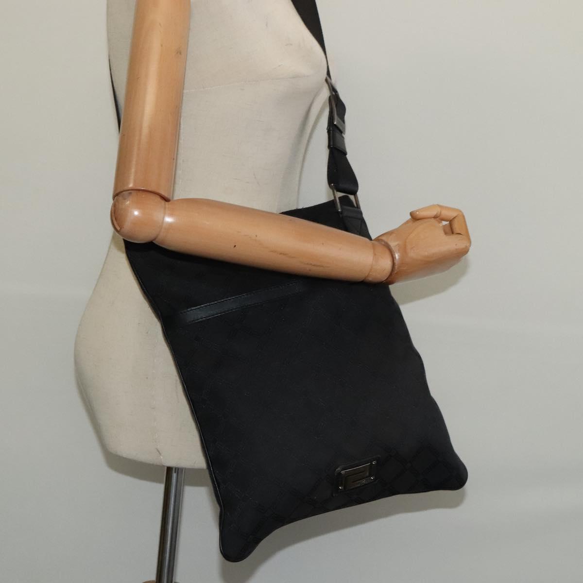 VERSACE Shoulder Bag Canvas Black Silver Auth bs27197