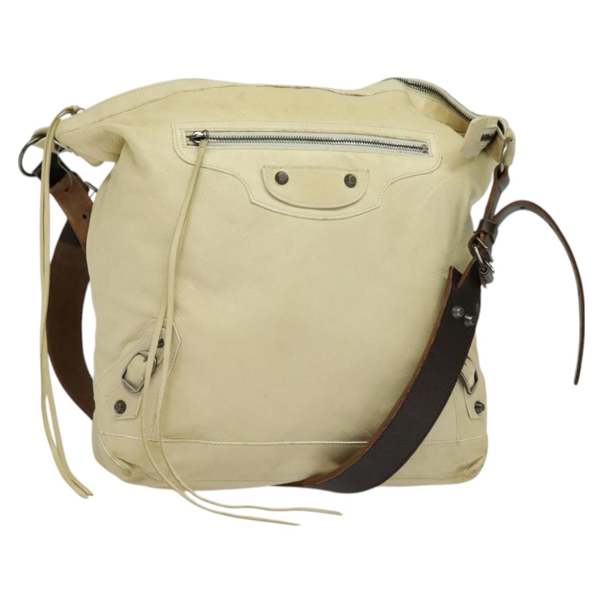 BALENCIAGA The Day Shoulder Bag Leather Beige Auth bs27200