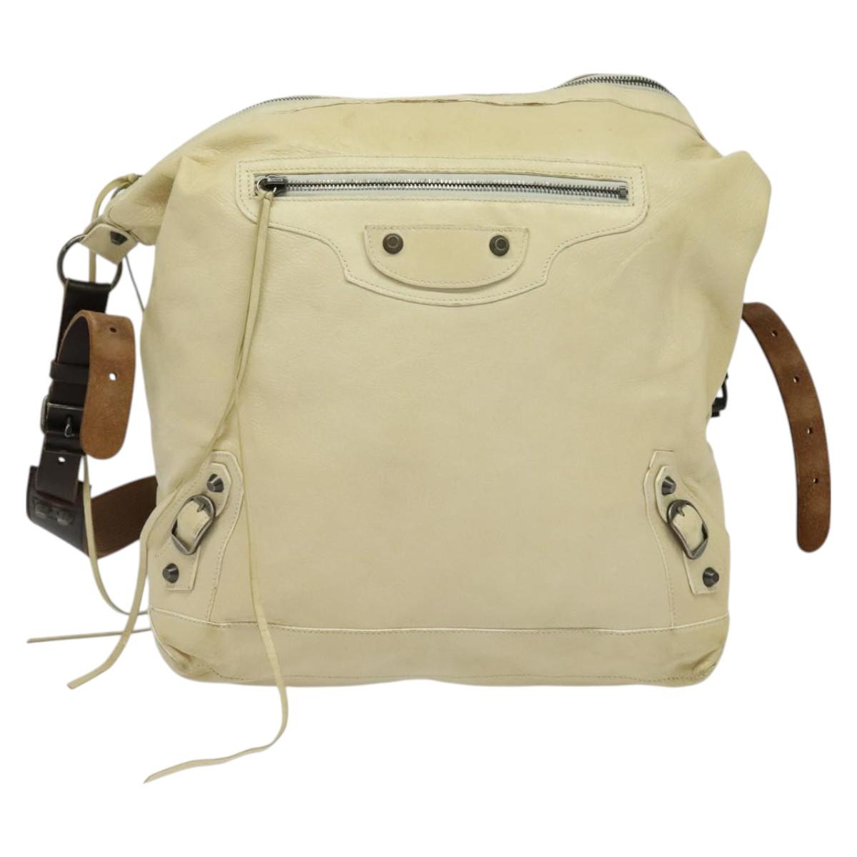 BALENCIAGA The Day Shoulder Bag Leather Beige Auth bs27200