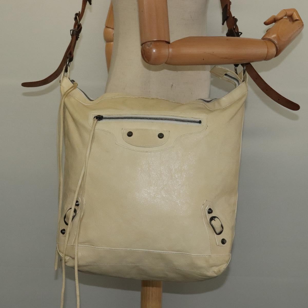 BALENCIAGA The Day Shoulder Bag Leather Beige Auth bs27200