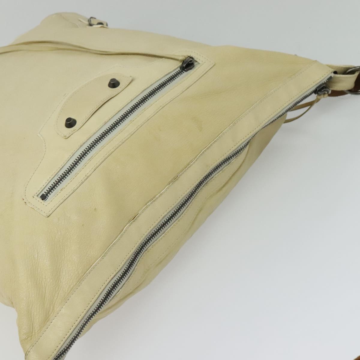 BALENCIAGA The Day Shoulder Bag Leather Beige Auth bs27200
