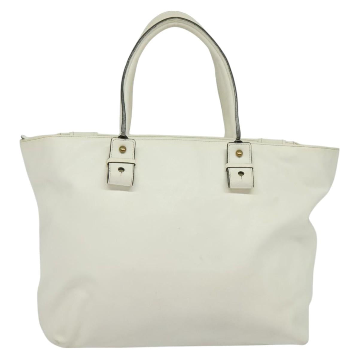 Chloe Eclipse Tote Bag Leather White Gold Auth bs27211