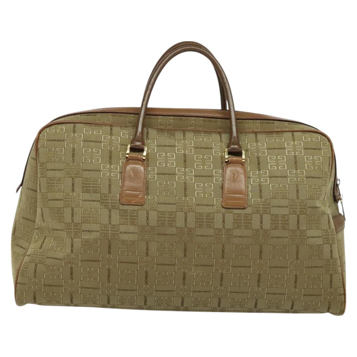 GIVENCHY Boston Bag Canvas Beige Gold Auth bs27213