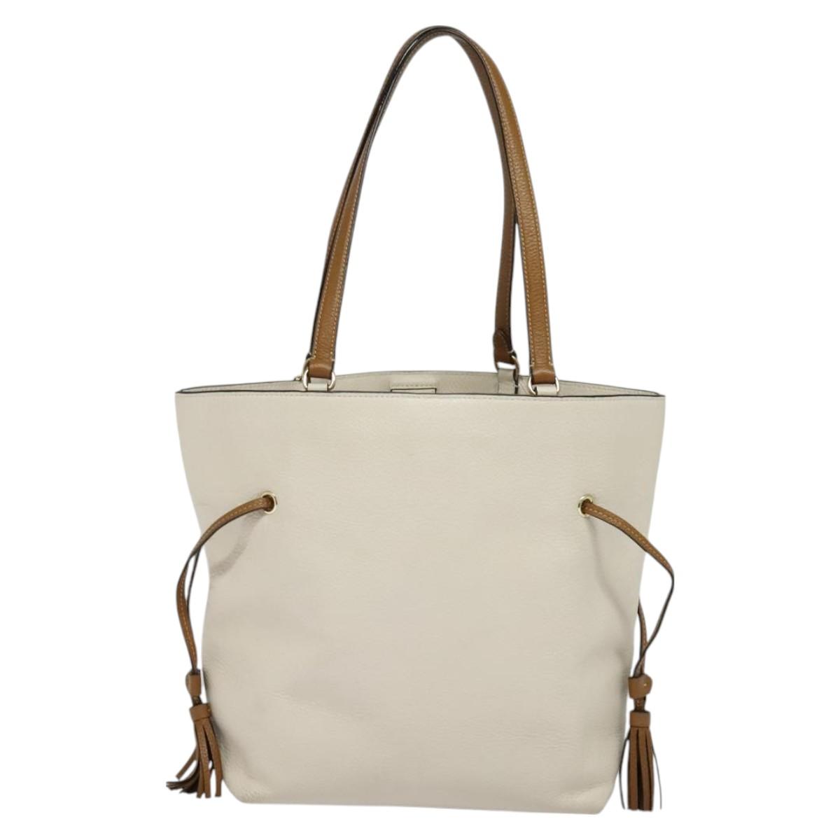 Coach Tote Bag Leather White Gold Auth bs27216
