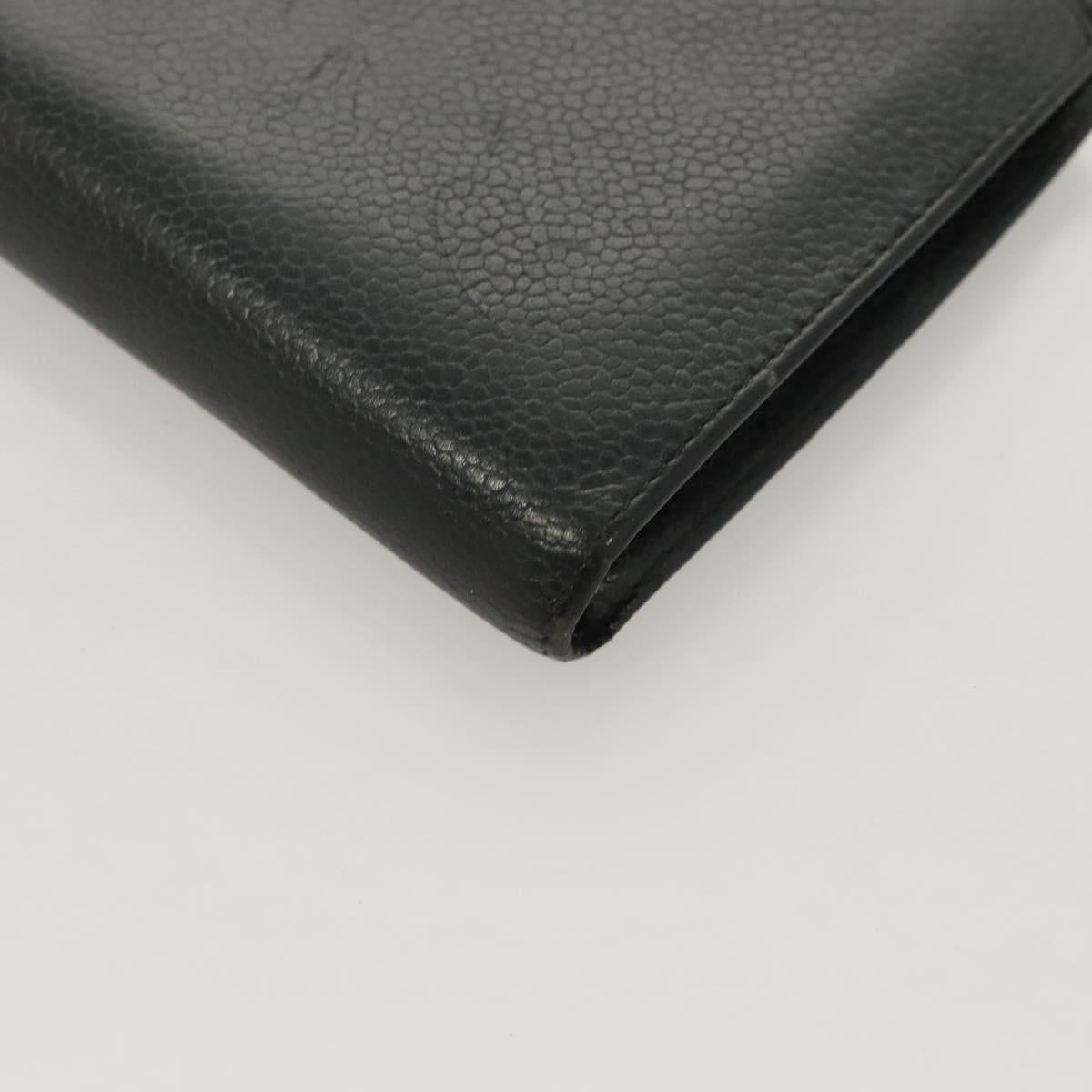 CHANEL Long Wallet Caviar Skin Black Gold CC Auth bs27231