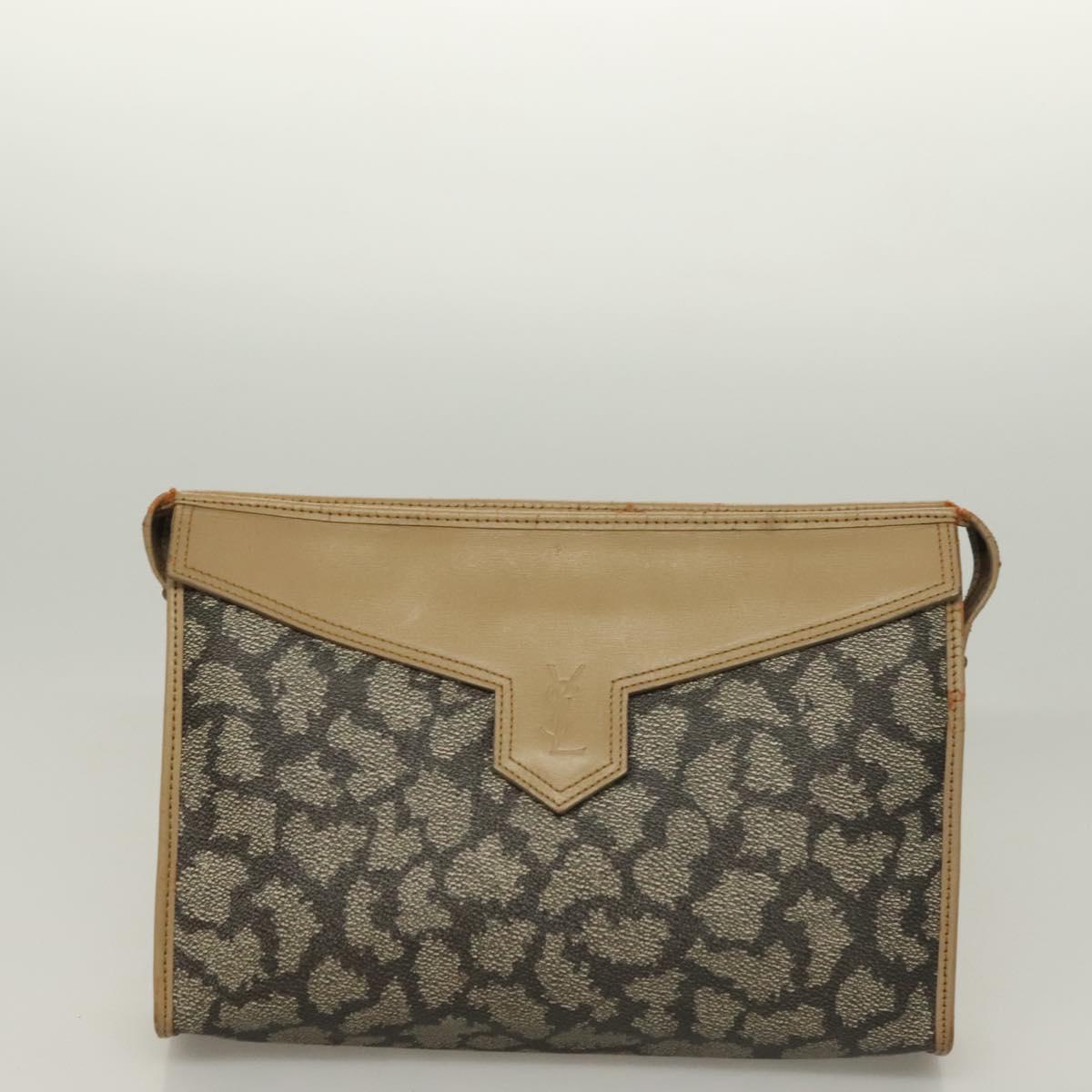 SAINT LAURENT Clutch Bag Leather PVC 4Set Black Gray beige Auth bs27239