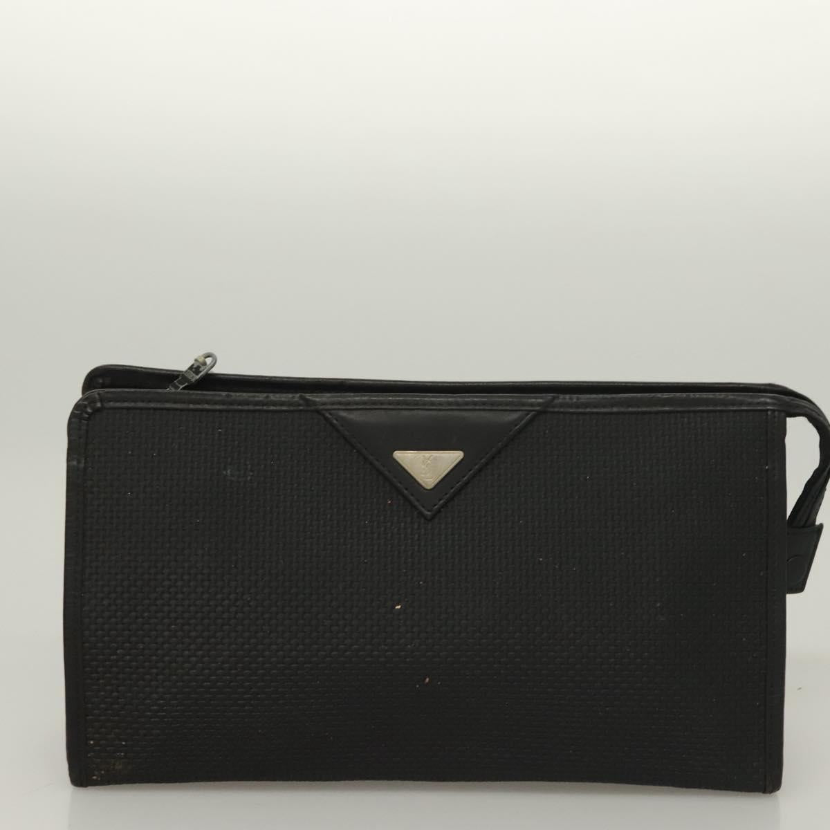 SAINT LAURENT Clutch Bag Leather PVC 4Set Black Gray beige Auth bs27239