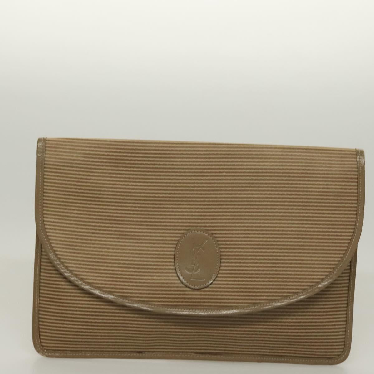 SAINT LAURENT Clutch Bag Leather PVC 4Set Black Gray beige Auth bs27239