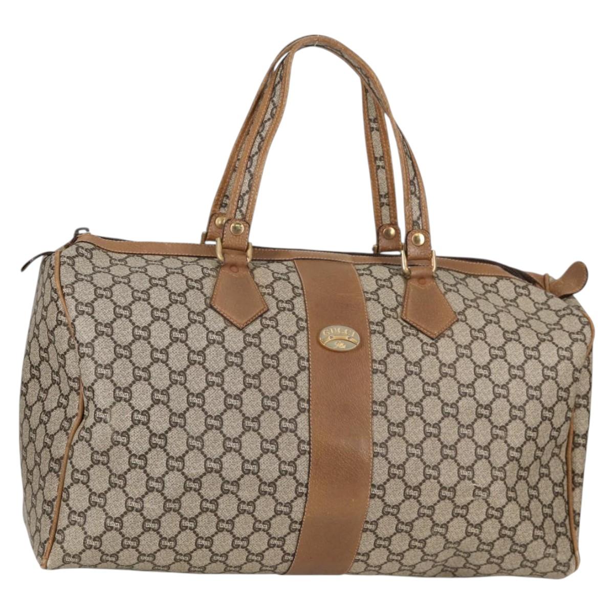 GUCCI GG Plus Supreme Boston Bag PVC Beige Gold Auth bs27274