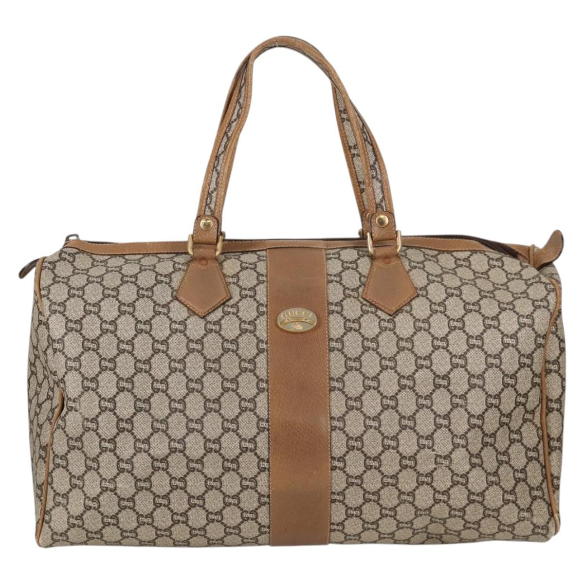 GUCCI GG Plus Supreme Boston Bag PVC Beige Gold Auth bs27274
