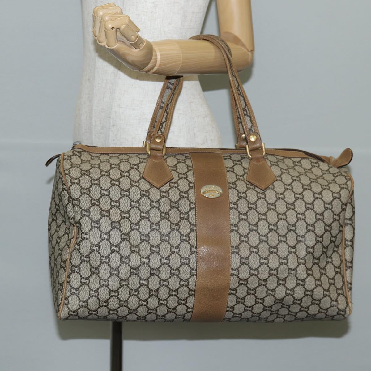 GUCCI GG Plus Supreme Boston Bag PVC Beige Gold Auth bs27274
