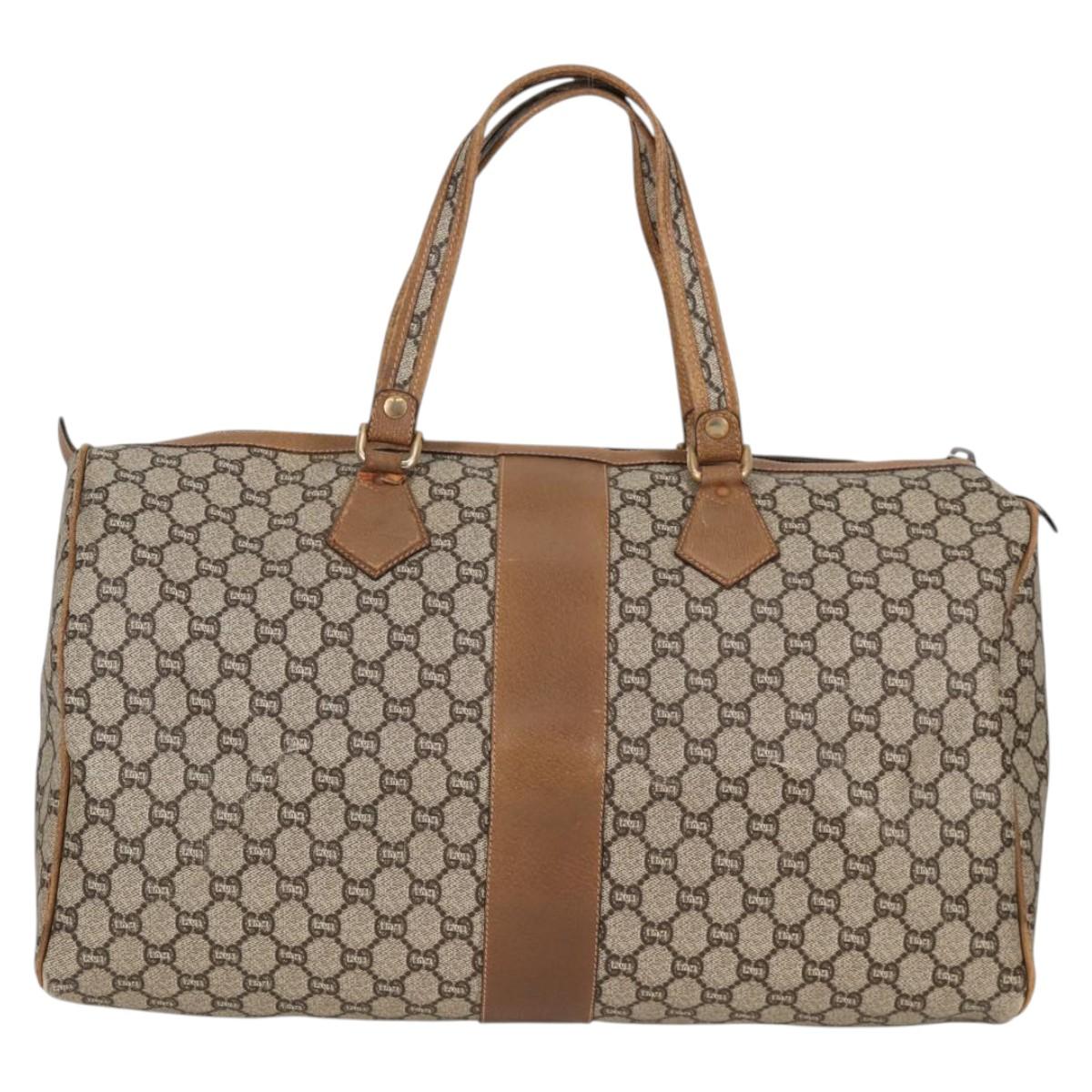 GUCCI GG Plus Supreme Boston Bag PVC Beige Gold Auth bs27274