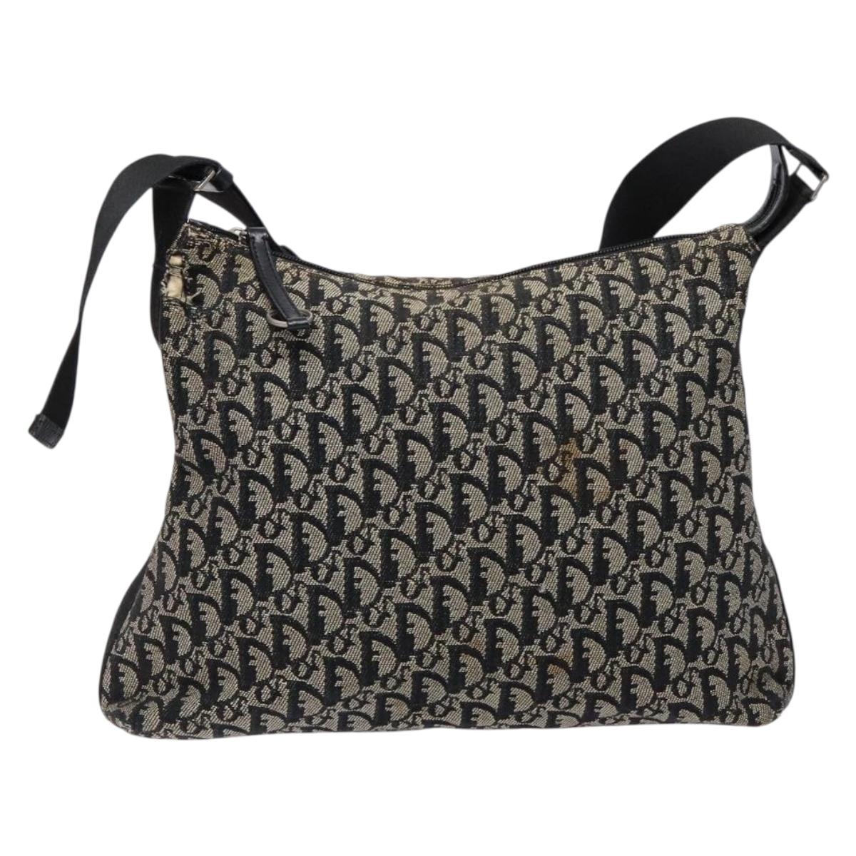 Christian Dior Trotter Canvas Shoulder Bag Navy Silver Auth bs27283