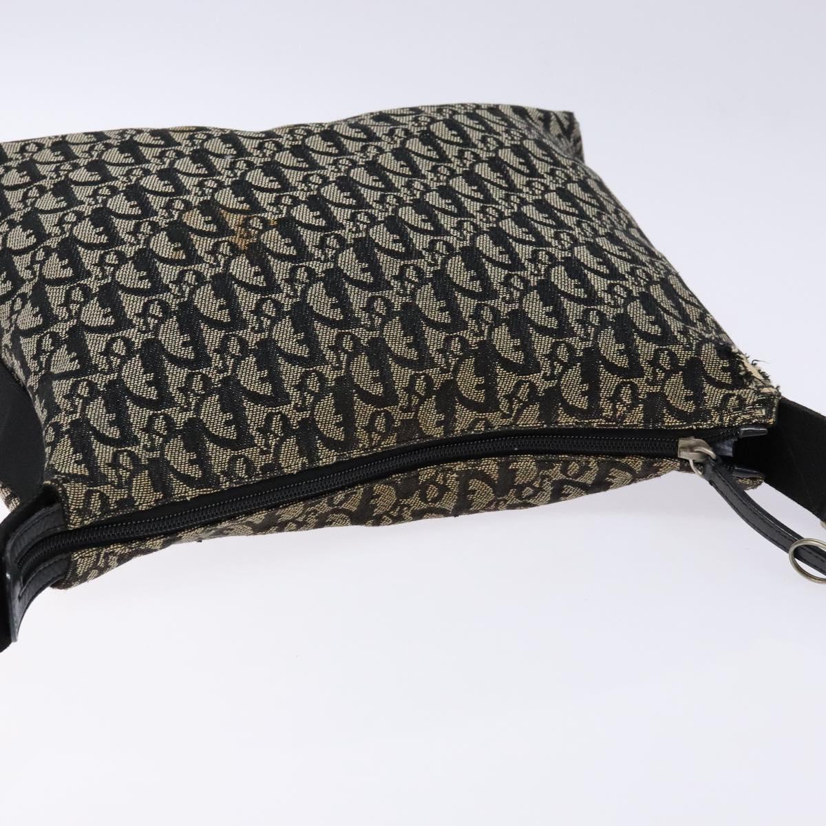 Christian Dior Trotter Canvas Shoulder Bag Navy Silver Auth bs27283