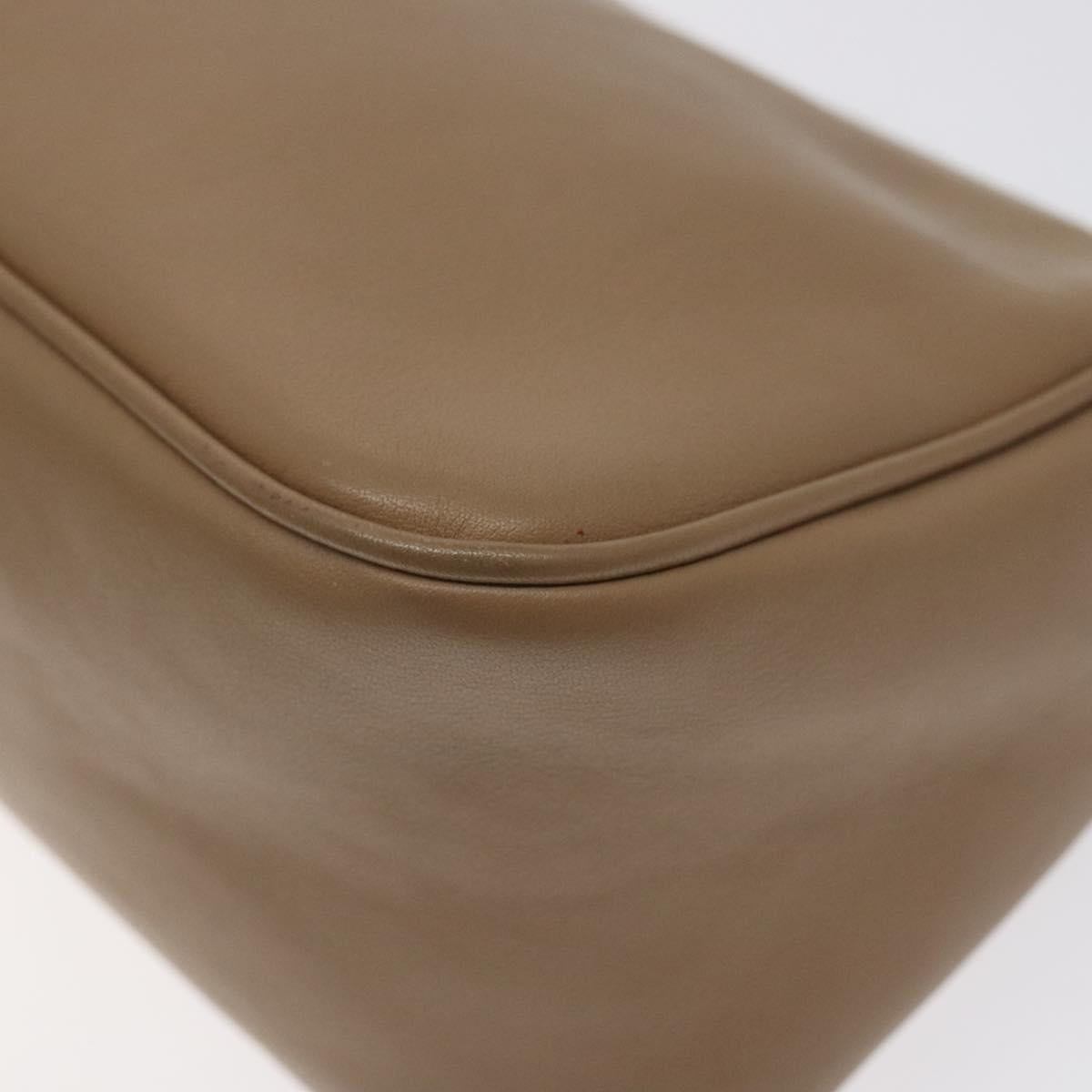 Salvatore Ferragamo Gancini Accessory Pouch Leather Beige Silver Auth bs27288