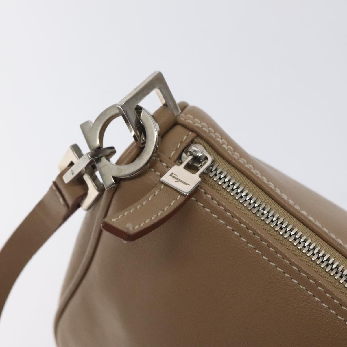 Salvatore Ferragamo Gancini Accessory Pouch Leather Beige Silver Auth bs27288