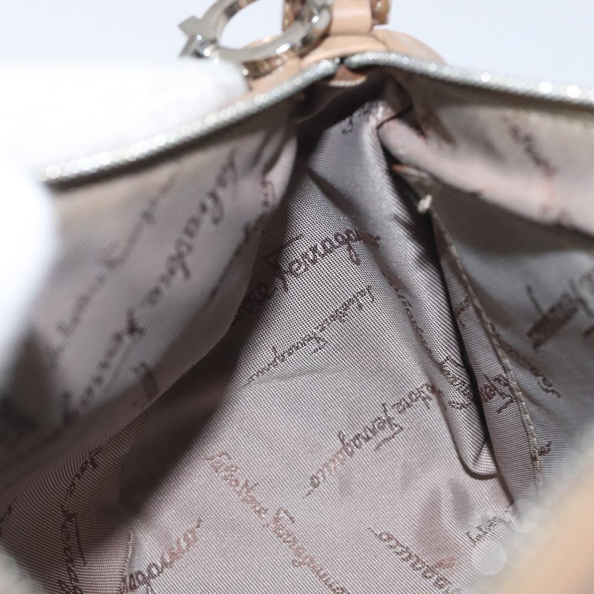 Salvatore Ferragamo Gancini Accessory Pouch Leather Beige Silver Auth bs27288