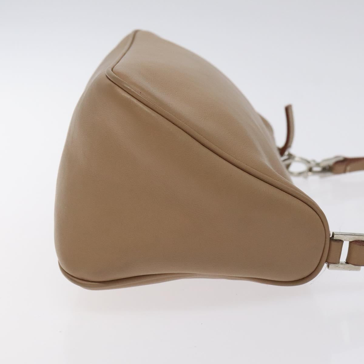 Salvatore Ferragamo Gancini Accessory Pouch Leather Beige Silver Auth bs27288