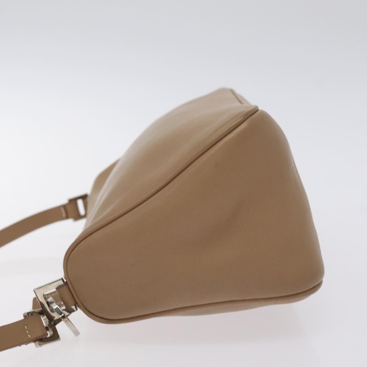 Salvatore Ferragamo Gancini Accessory Pouch Leather Beige Silver Auth bs27288