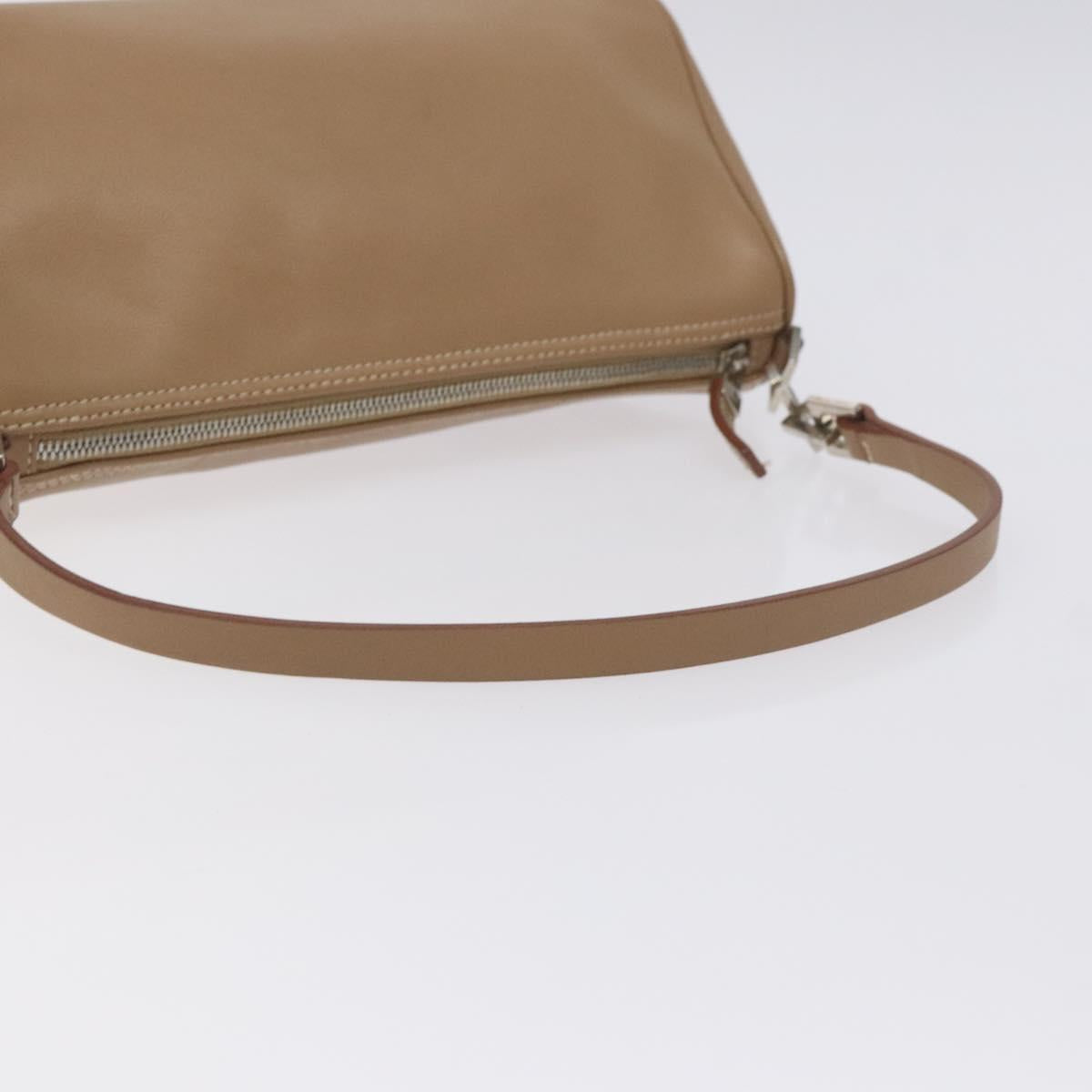 Salvatore Ferragamo Gancini Accessory Pouch Leather Beige Silver Auth bs27288