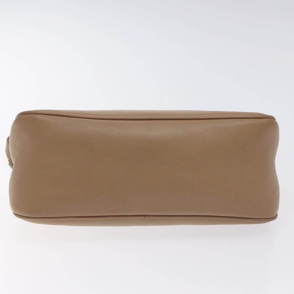 Salvatore Ferragamo Gancini Accessory Pouch Leather Beige Silver Auth bs27288