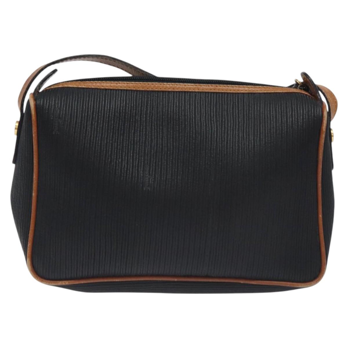 Salvatore Ferragamo Shoulder Bag Leather PVC Black Gold Auth bs27289