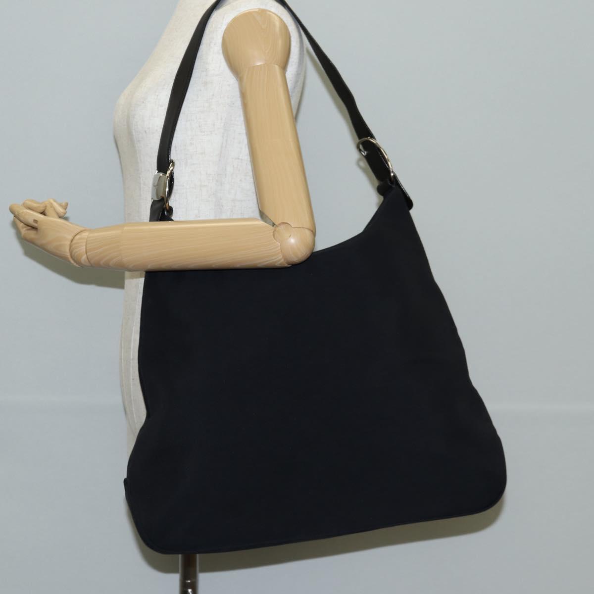 Salvatore Ferragamo Vala Shoulder Bag Nylon Black Silver Auth bs27290
