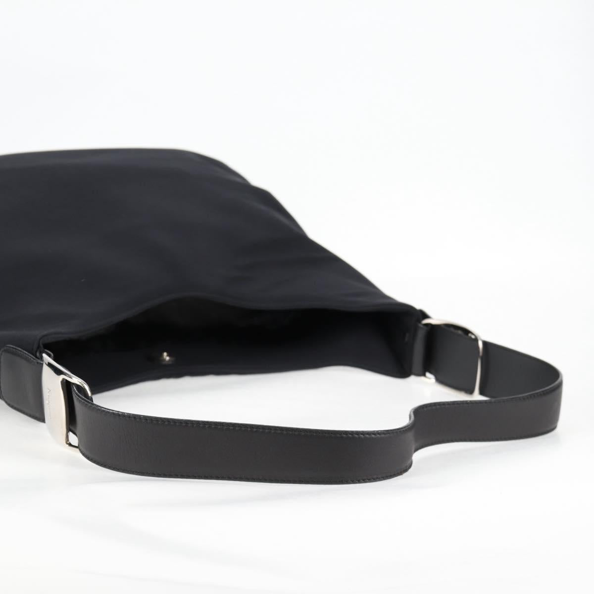 Salvatore Ferragamo Vala Shoulder Bag Nylon Black Silver Auth bs27290
