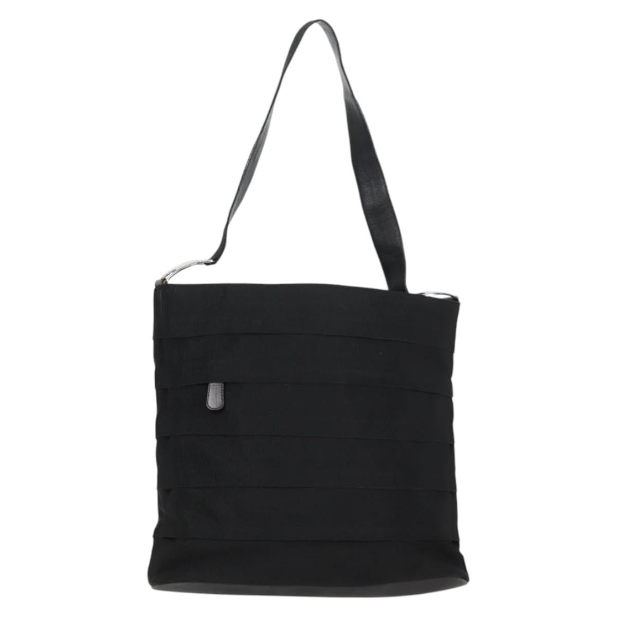 Salvatore Ferragamo Vala Shoulder Bag Canvas Black Silver Auth bs27291