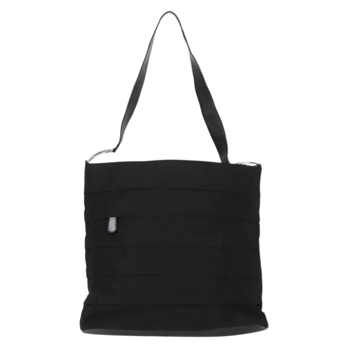 Salvatore Ferragamo Vala Shoulder Bag Canvas Black Silver Auth bs27291